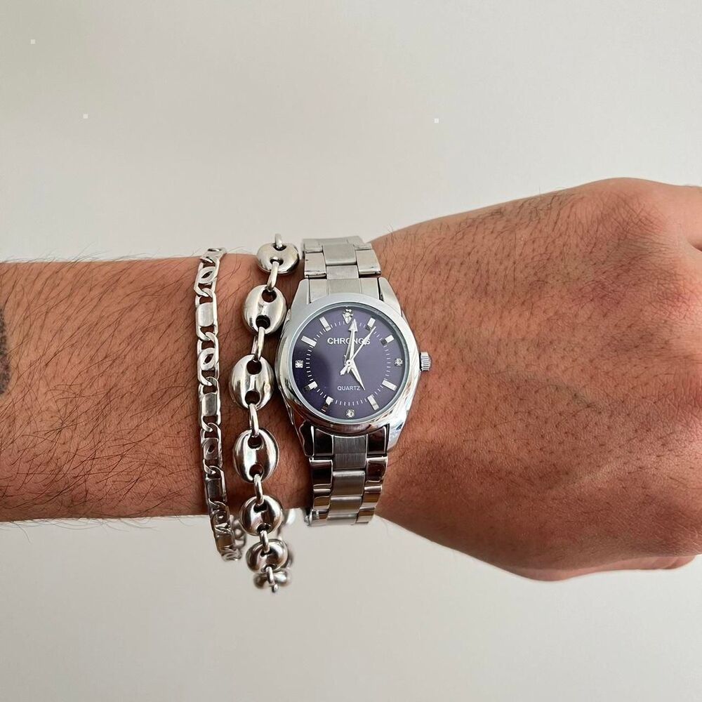 y2k style silver classy sporty round stainless steel quartz luxury watch